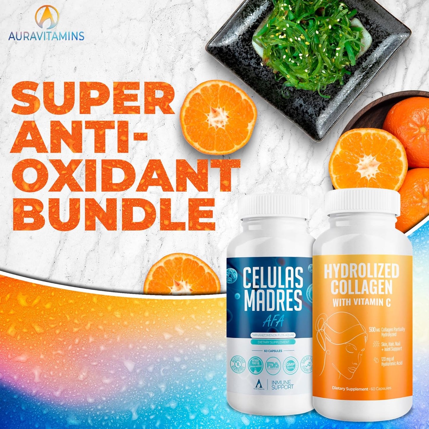 Aura Vitamin Mega Antioxidant Bundle | Hydrolyzed Collagen & AFA Stem Cell
