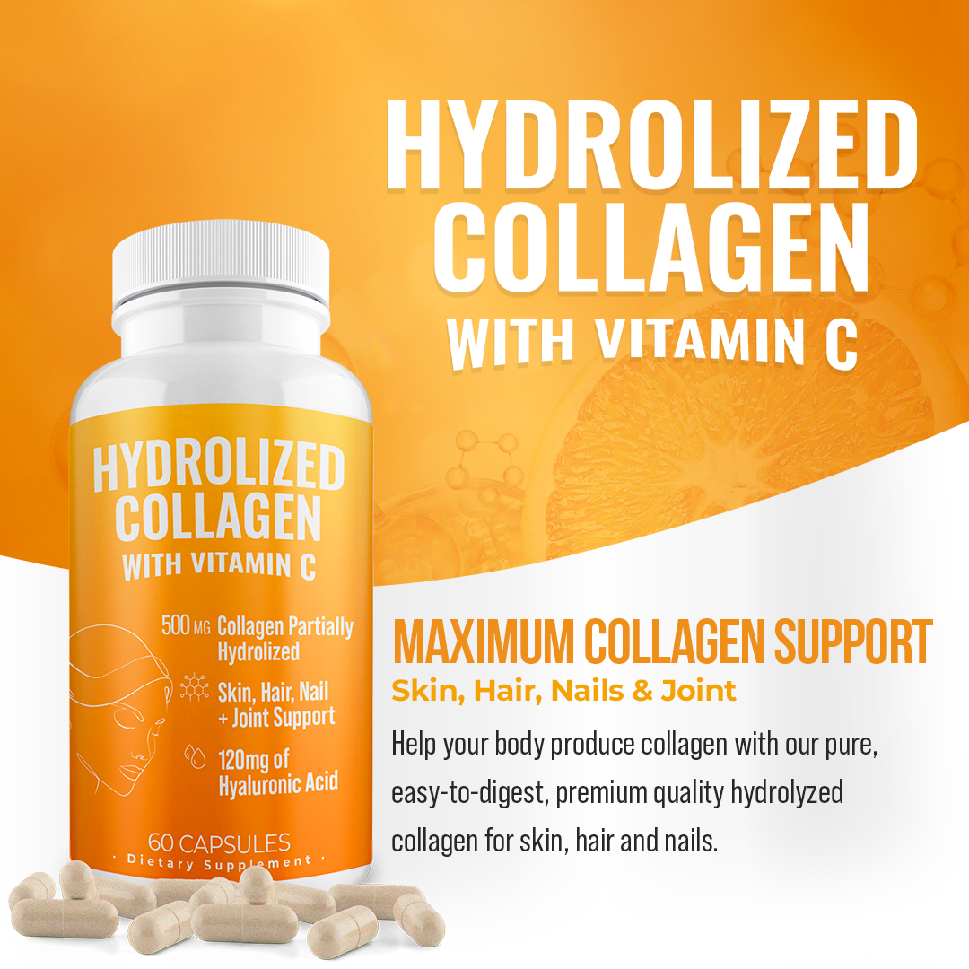 Hydrolyzed Collagen + Vitamin C Capsules | Skin, Hair & Joint Support