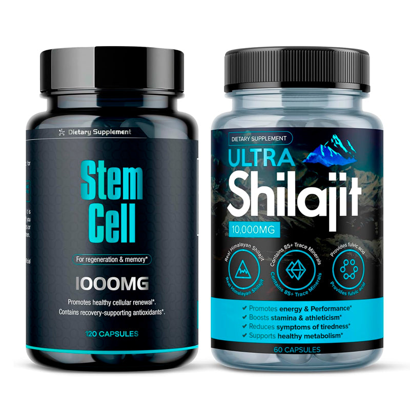 Premium Stem Cell 1,000mg(120Ct) & Shilajit Supplement 10,000mg(60Ct) | Vitality Booster Pack