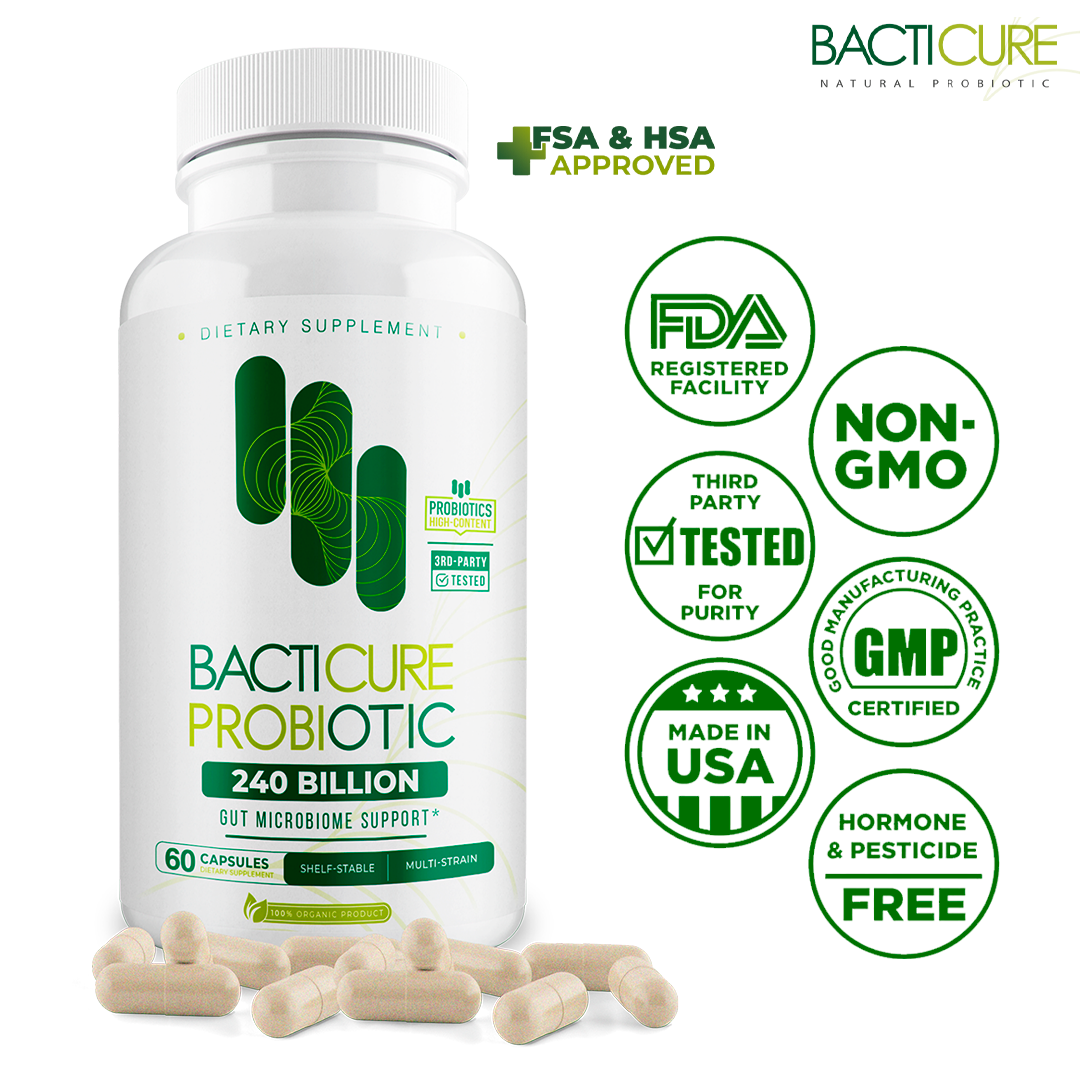 Bacticure - Natural Probiotic | 240B CFUs Gut Health & Digestive Support