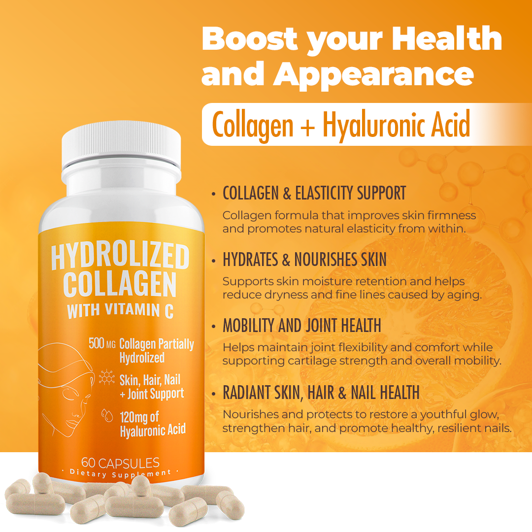 Hydrolyzed Collagen + Vitamin C Capsules | Skin, Hair & Joint Support