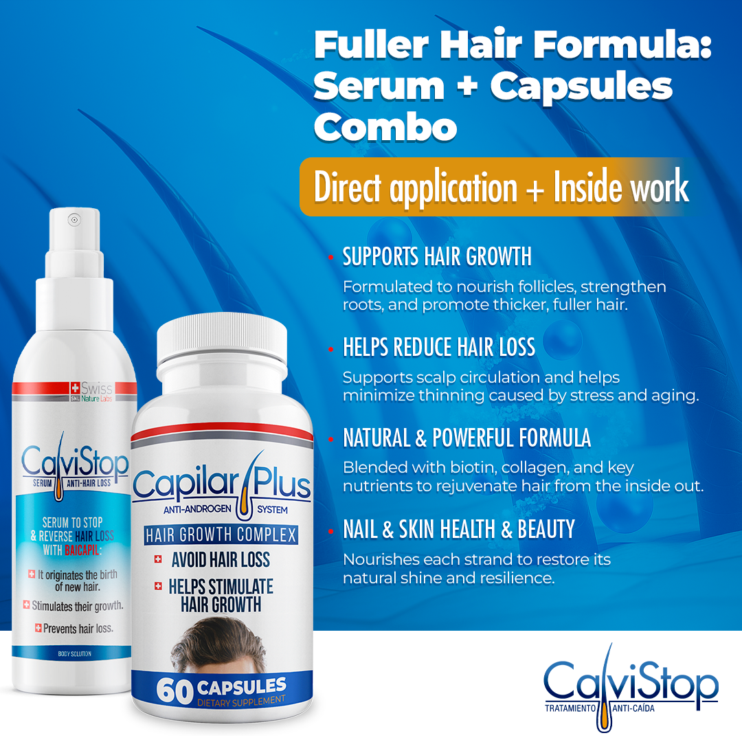 Capilar Plus Capsules + CalviStop Serum Spray Bundle | Hair Wellness & Scalp Support