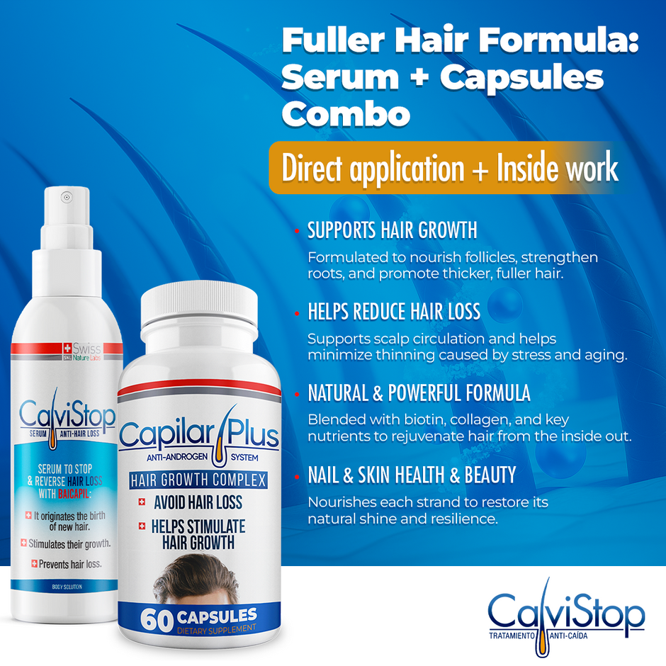 Capilar Plus Capsules + CalviStop Serum Spray Bundle | Hair Wellness & Scalp Support