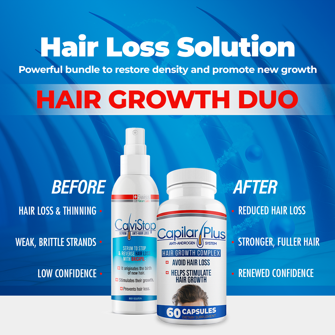 Capilar Plus Capsules + CalviStop Serum Spray Bundle | Hair Wellness & Scalp Support