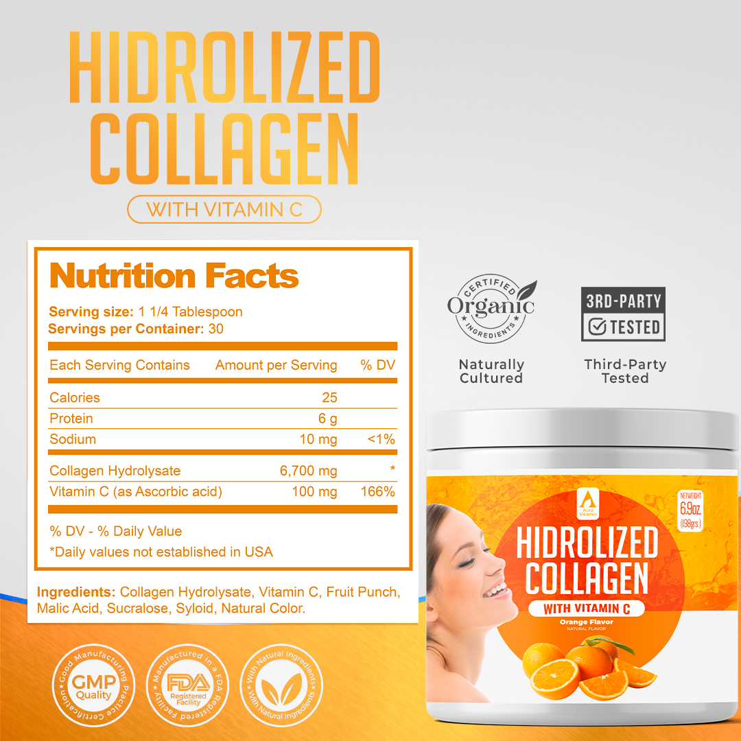 Orange Hydrolyzed Collagen Powder + Vitamin C | Skin, Hair & Joint Support