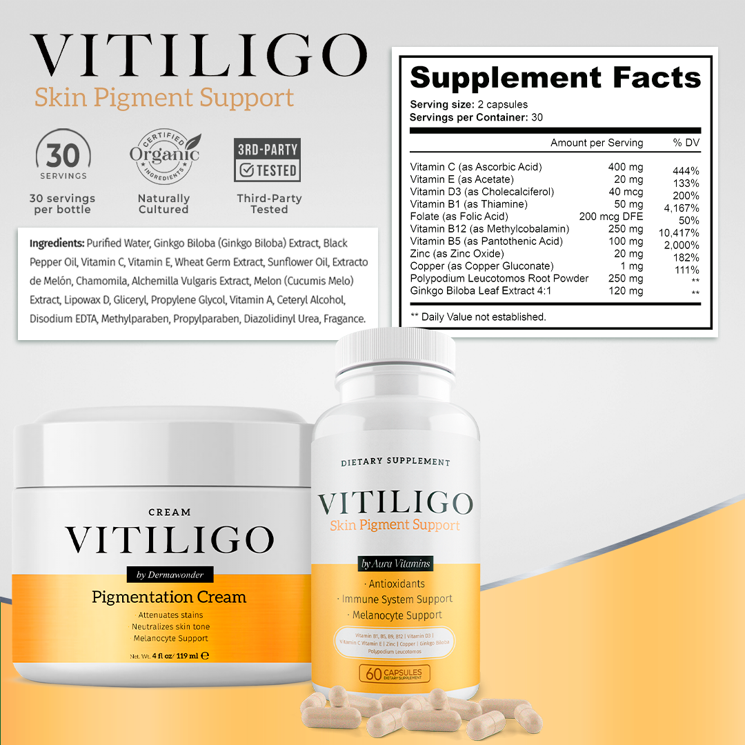 Vitiligo Capsules + Vitiligo Cream Bundle | Skin Pigmentation Support System