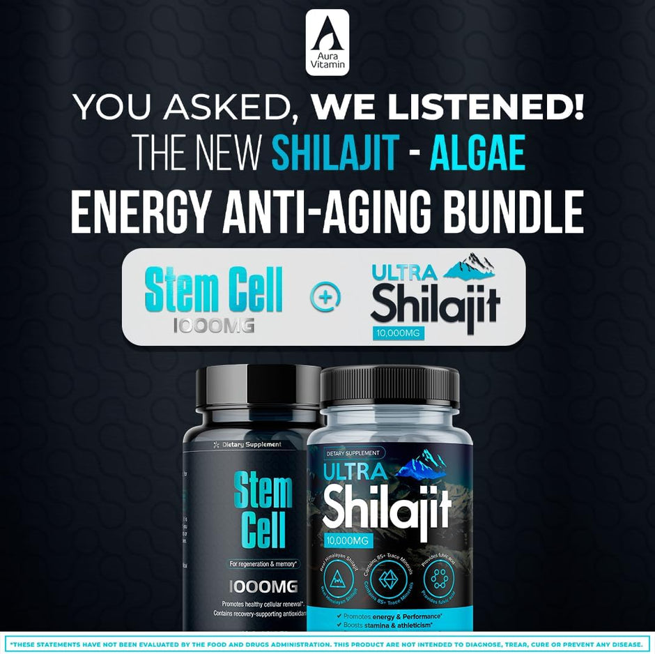 Stem Cell 1000mg + Ultra Shilajit 1000mg Bundle | Cellular Wellness & Energy Support