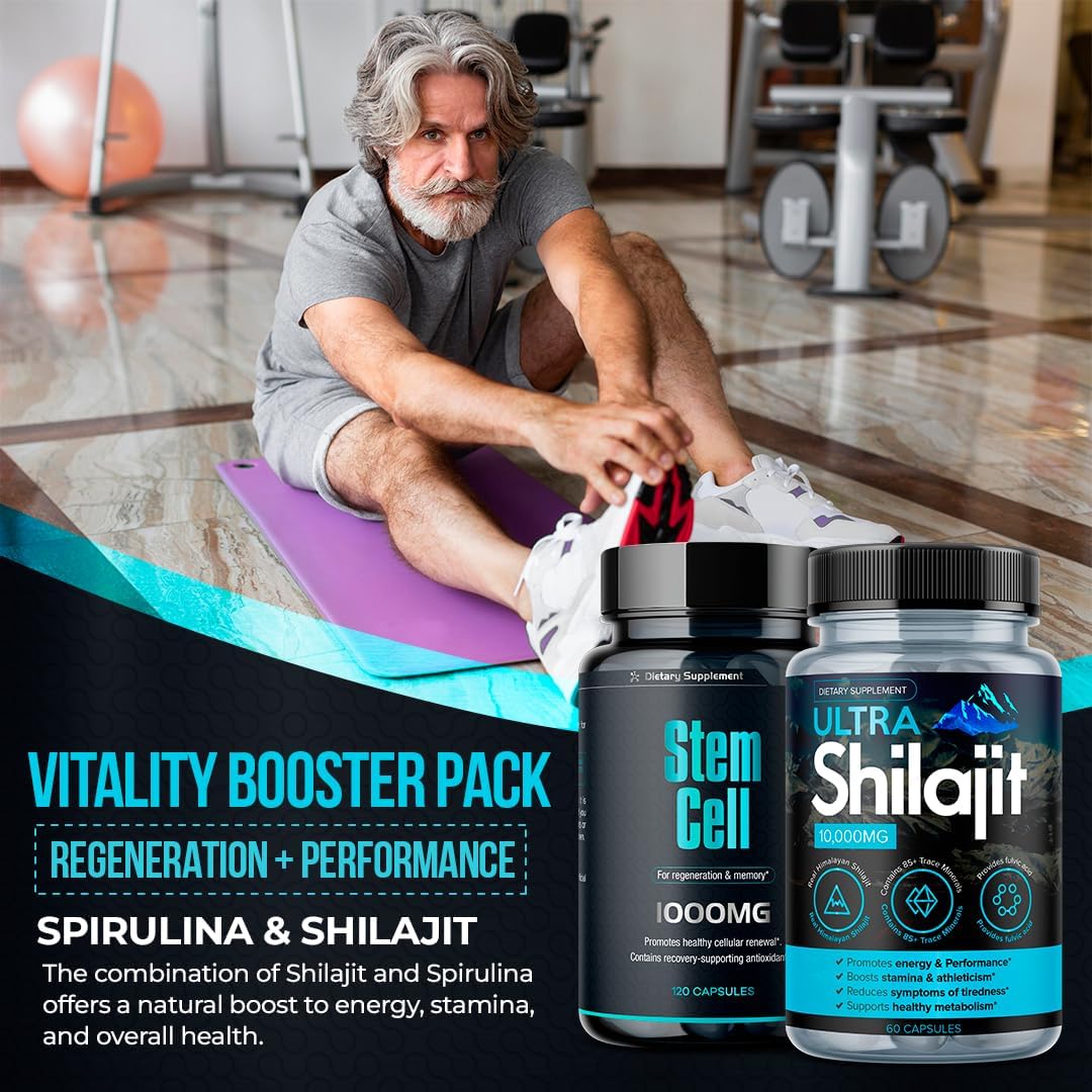 Stem Cell 1000mg + Ultra Shilajit 1000mg Bundle | Cellular Wellness & Energy Support