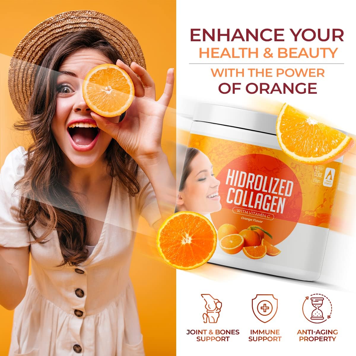 Orange Hydrolyzed Collagen Powder + Vitamin C | Skin, Hair & Joint Support
