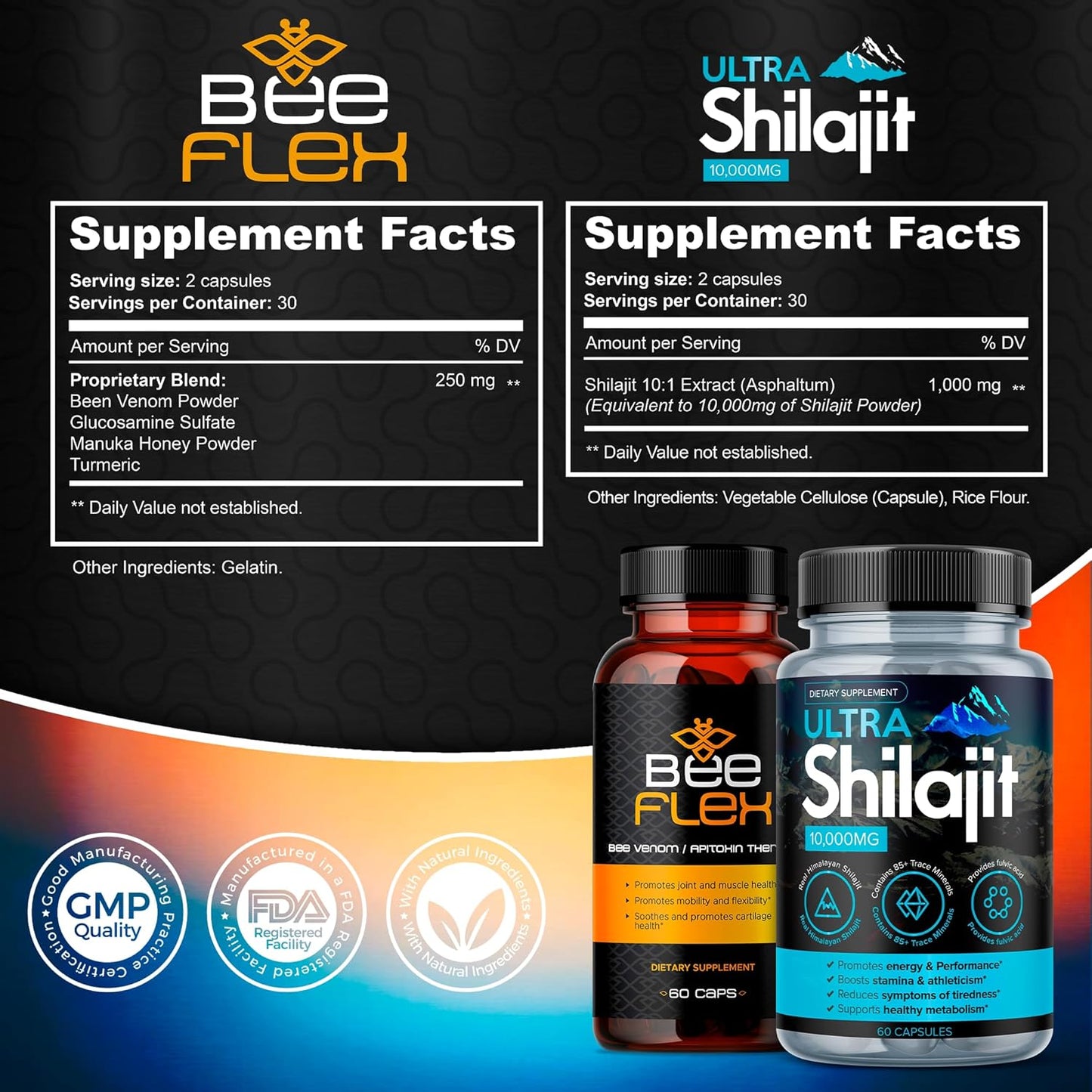 Ultra Shilajit 10,000mg + Bee Flex Joint Support Bundle