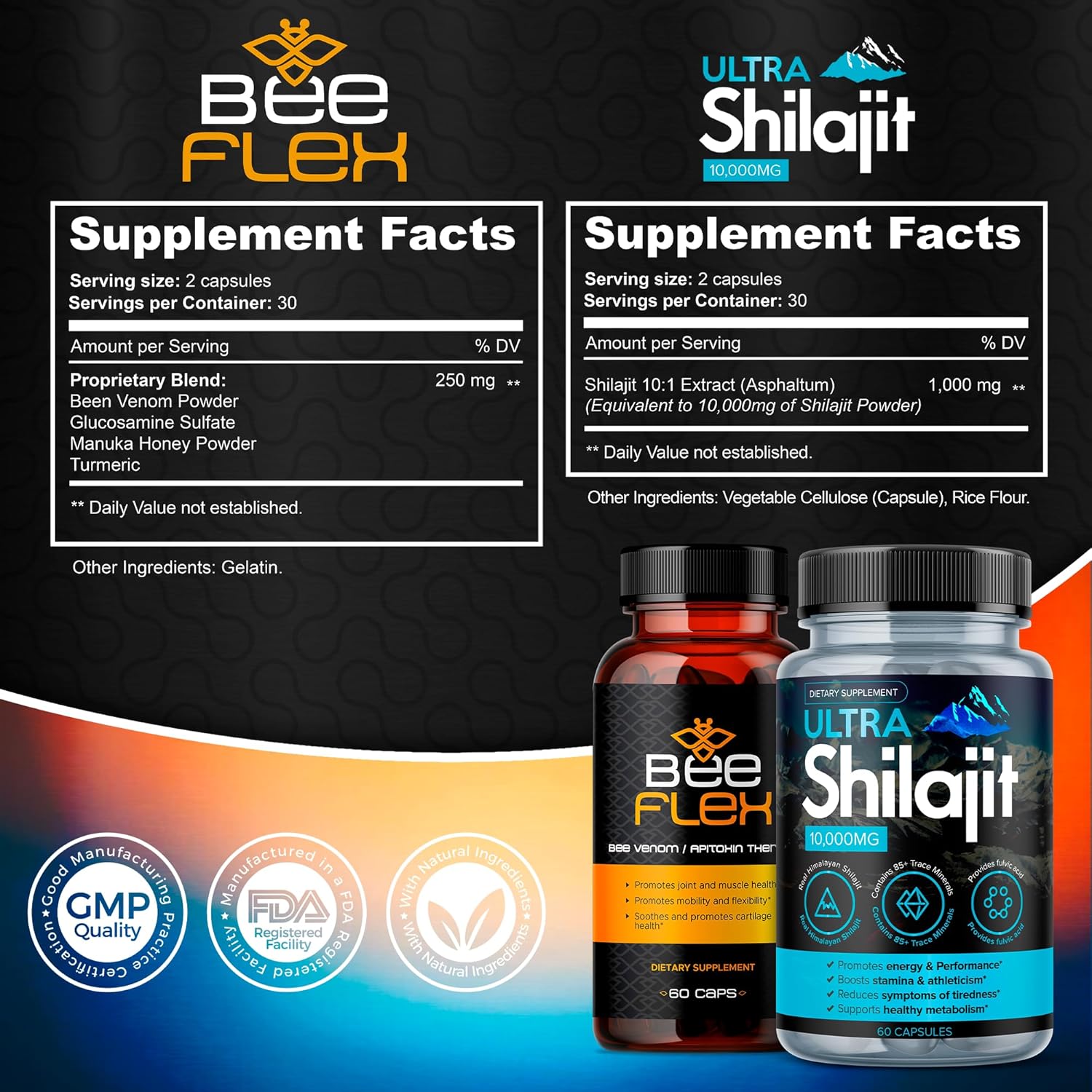 Bee Flex Bee Venom + Ultra Shilajit Bundle | Joint Wellness & Vitality Support