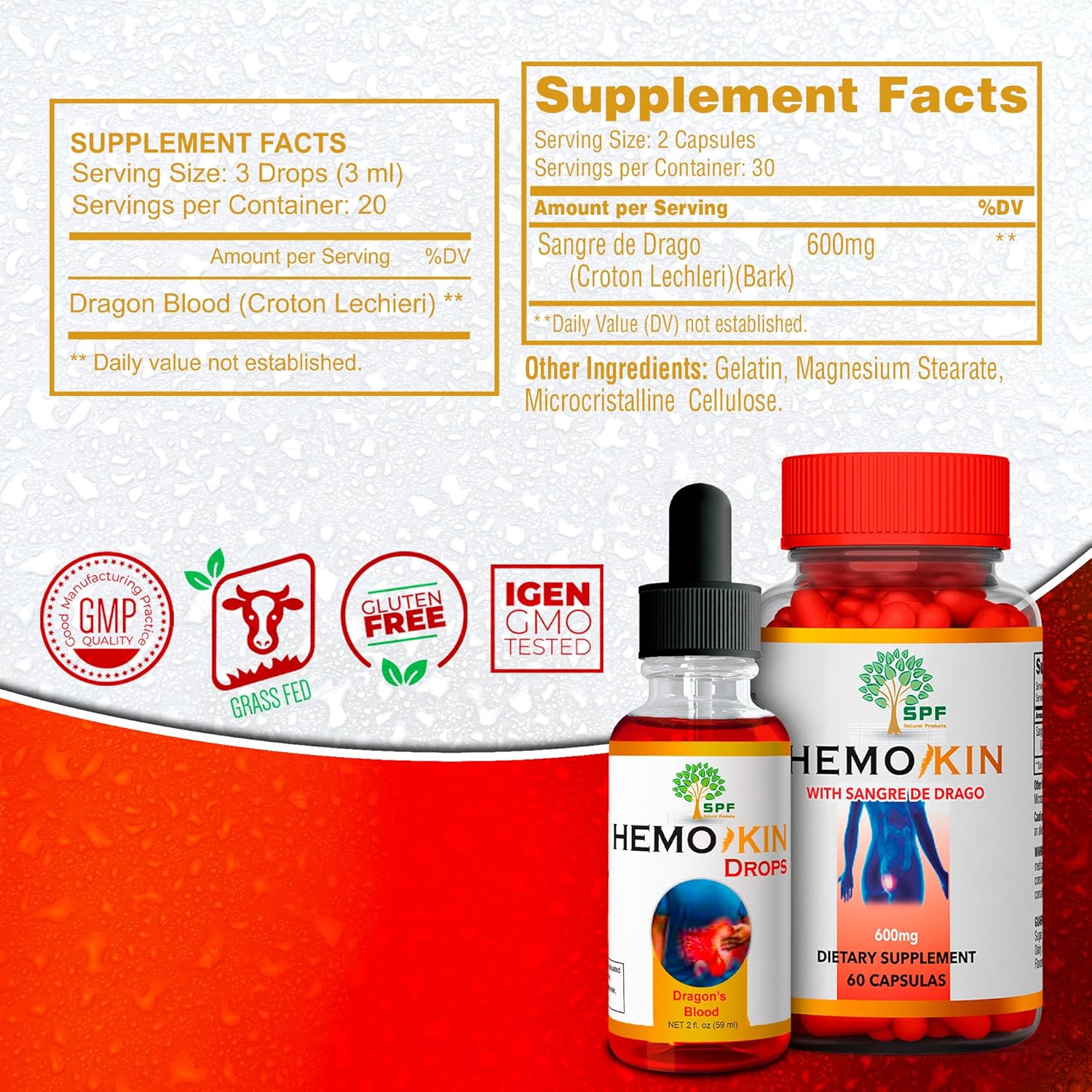 HEMOKIN Supplement Facts & Sangre de Drago Ingredients Label | Aura Vitamins