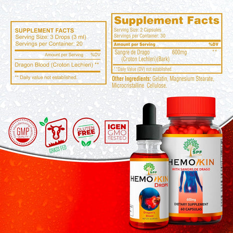 HEMOKIN Supplement Facts & Sangre de Drago Ingredients Label | Aura Vitamins