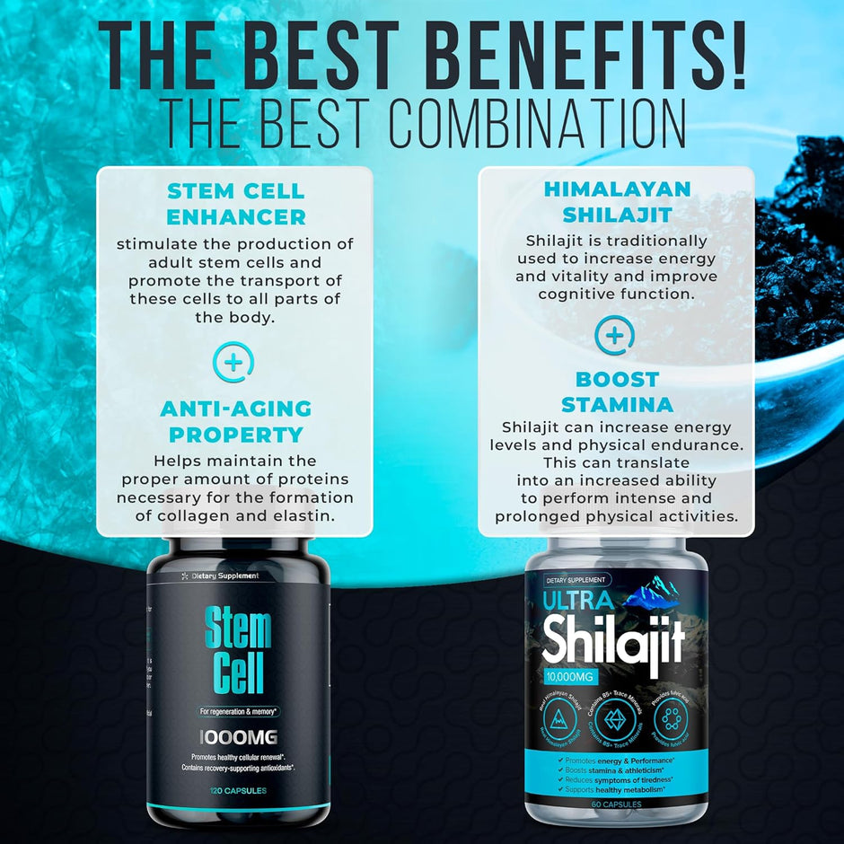 Stem Cell 1000mg + Ultra Shilajit 1000mg Bundle | Cellular Wellness & Energy Support