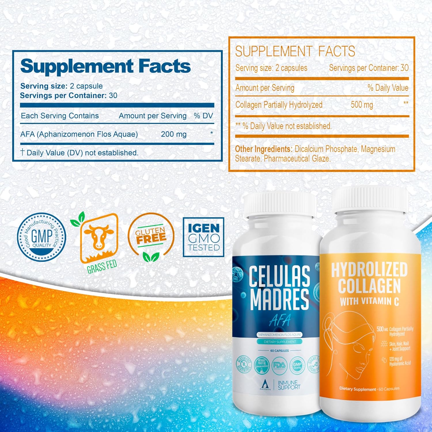 Stem Cell 200mg + Orange Collagen Capsules Bundle | Cellular Wellness & Skin Beauty Support