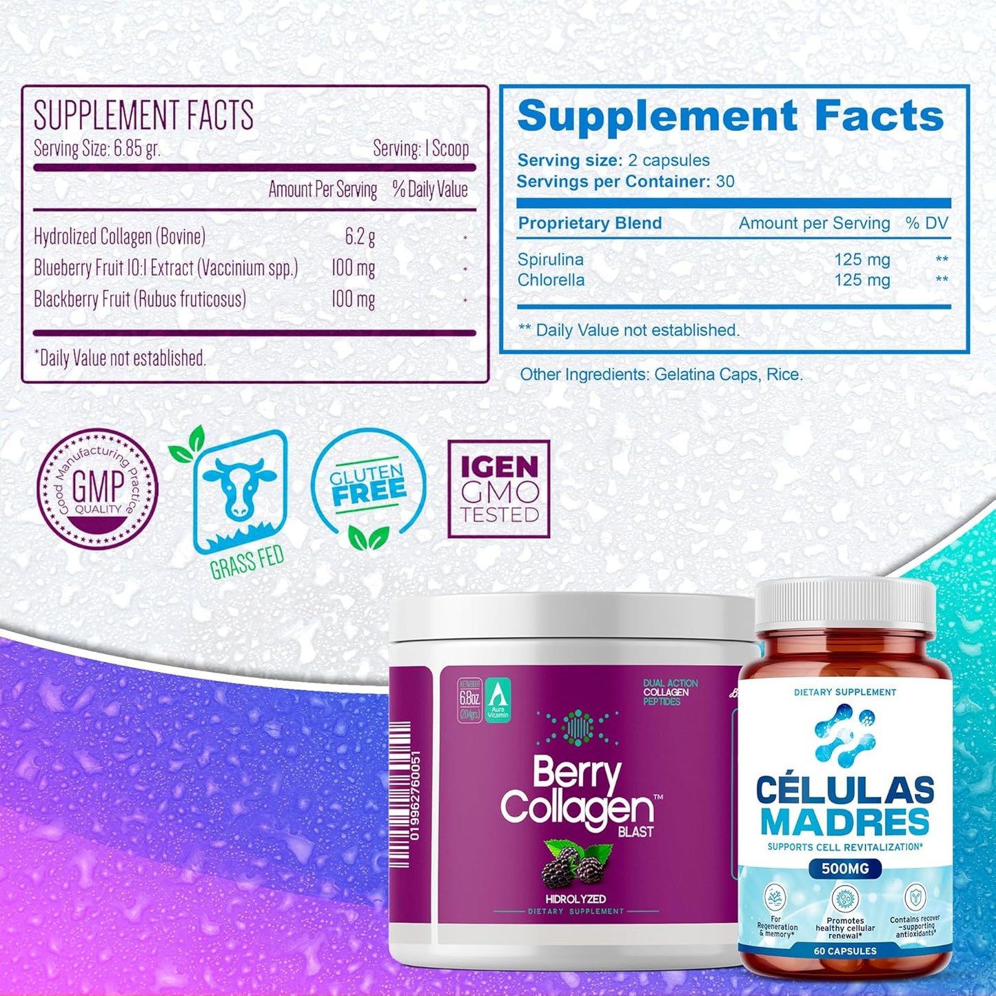 AFA Stem Cell Supplements 500mg & Berry Collagen Blast Bundle