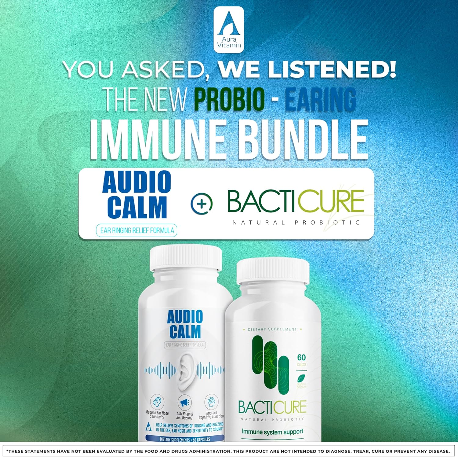 Audio Calm + Bacticure Bundle | Ear & Gut Wellness Bundle | Daily Support System