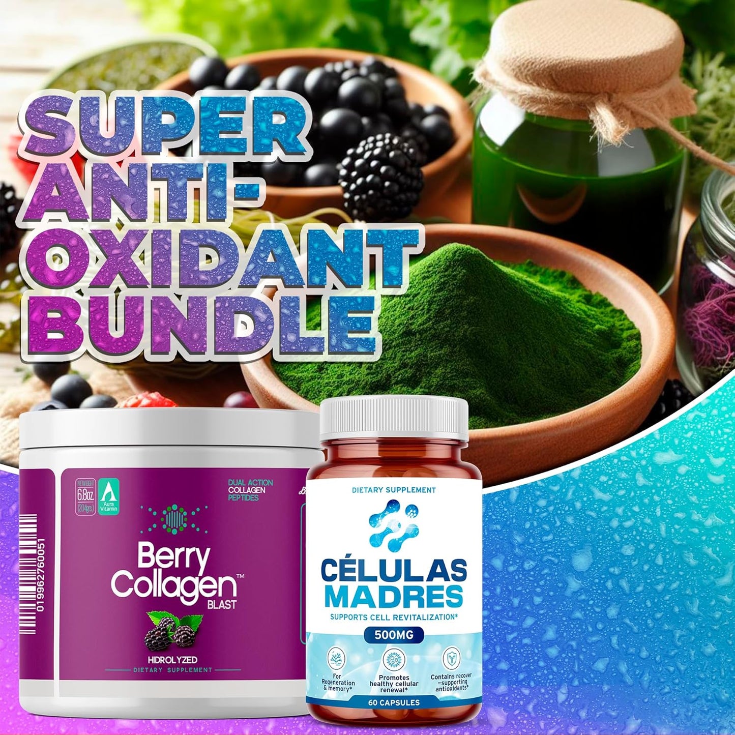 AFA Stem Cell Supplements 500mg & Berry Collagen Blast Bundle