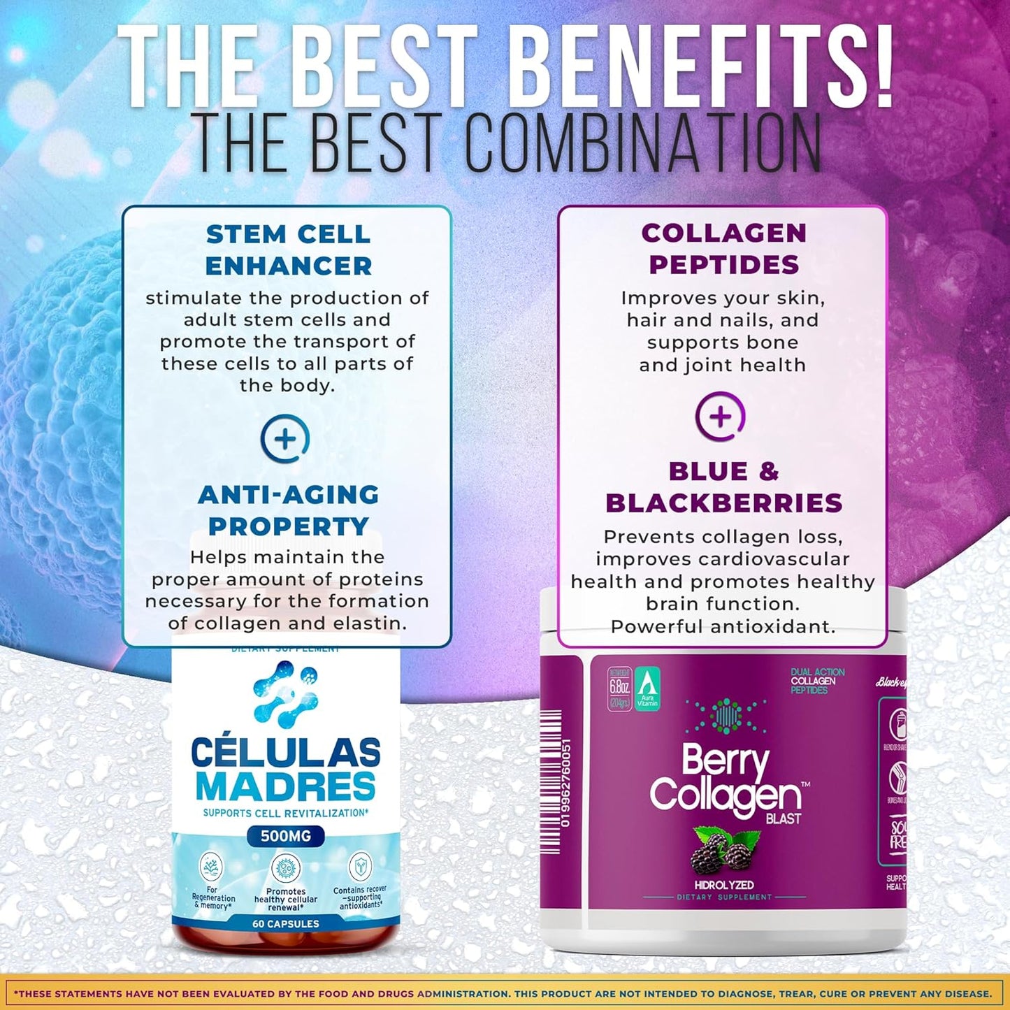 AFA Stem Cell Supplements 500mg & Berry Collagen Blast Bundle