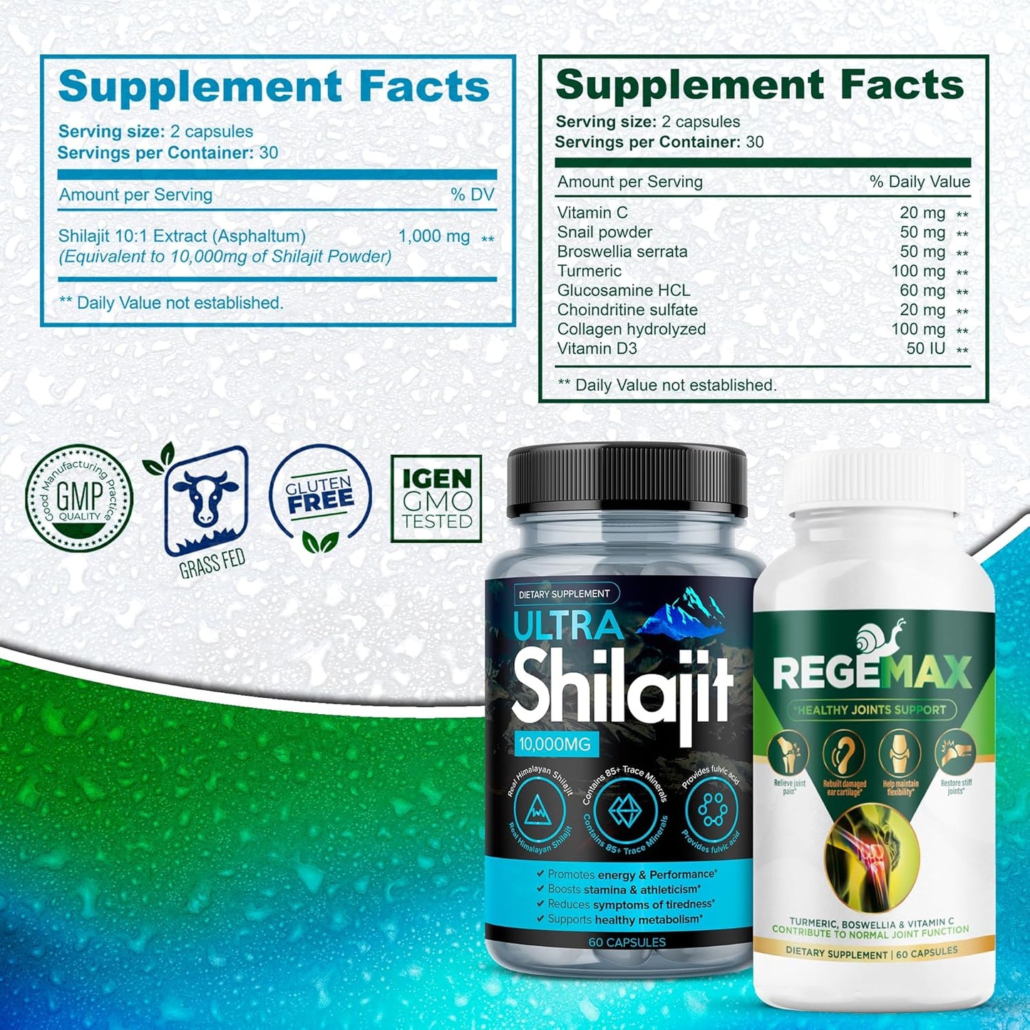 REGEMAX Joint Support Supplement with Snail Protein, Boswellia, & Turmeric + Ultra Shilajit 10,000mg