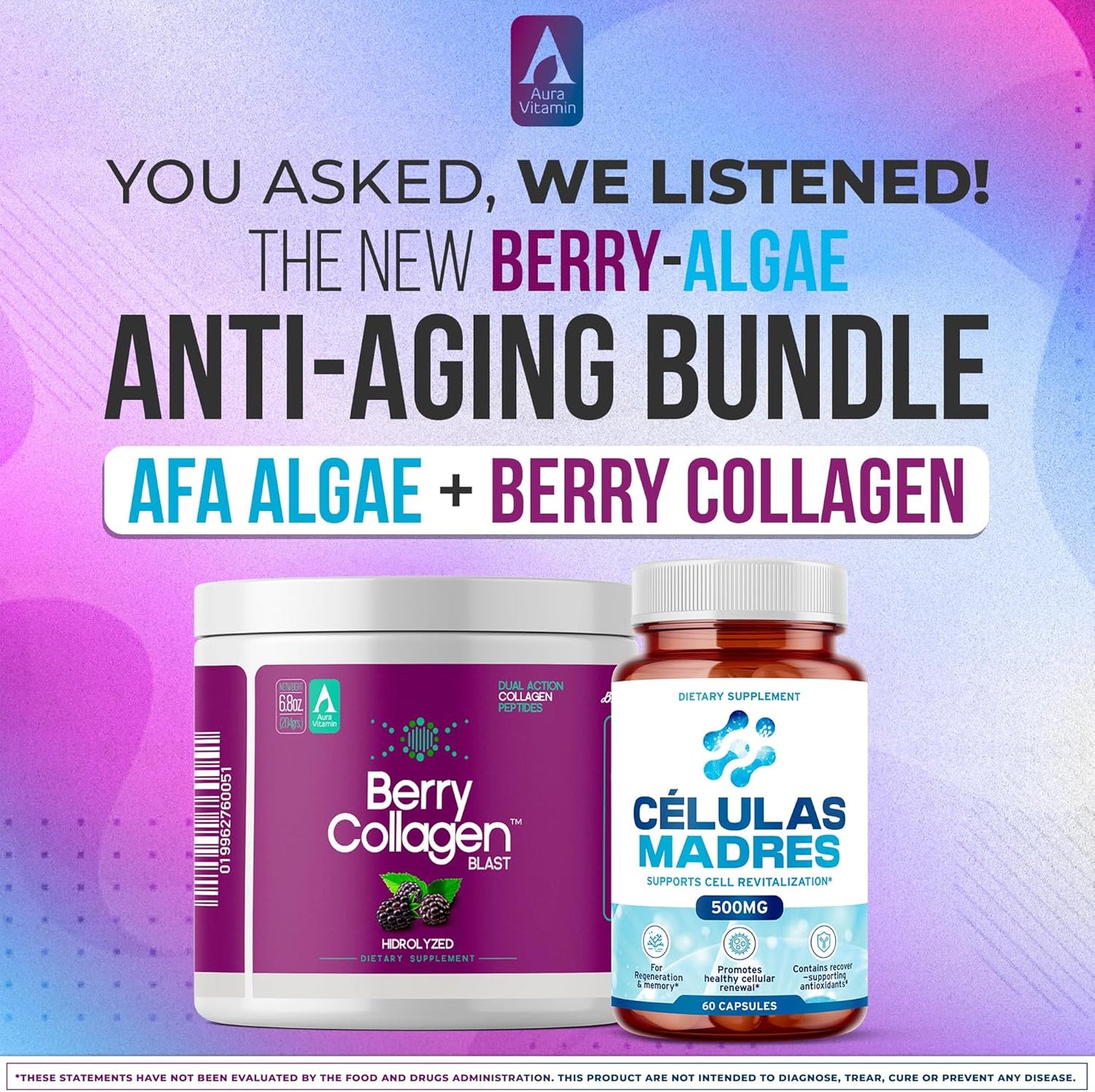 AFA Stem Cell Supplements 500mg & Berry Collagen Blast Bundle