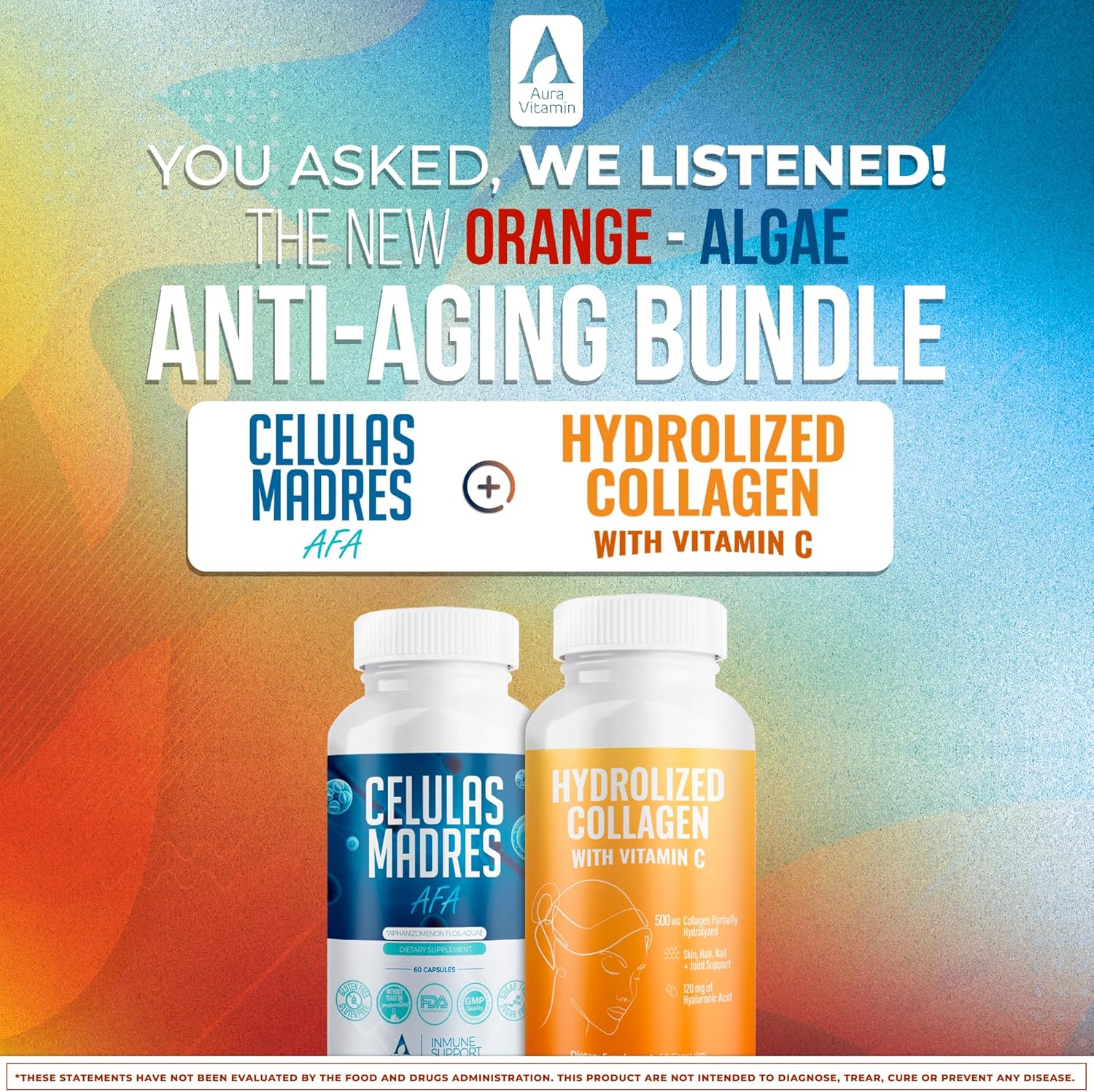 Stem Cell 200mg + Orange Collagen Capsules Bundle | Cellular Wellness & Skin Beauty Support