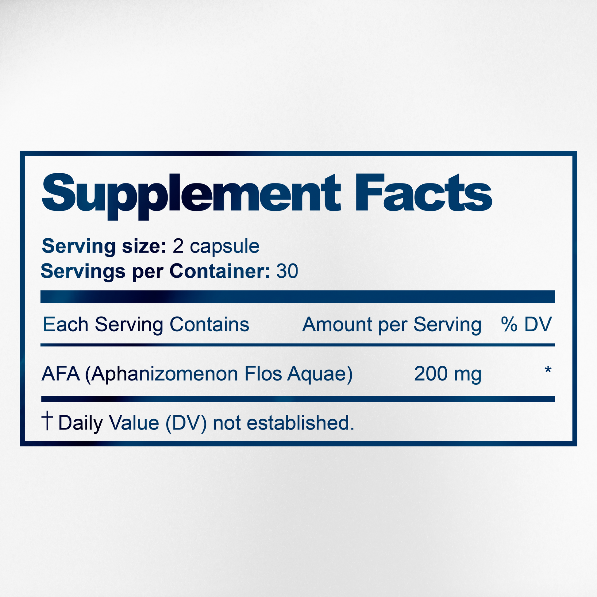 AFA Stem Cells 200mg Supplement Facts & Blue-Green Algae Ingredients Label | Aura Vitamins
