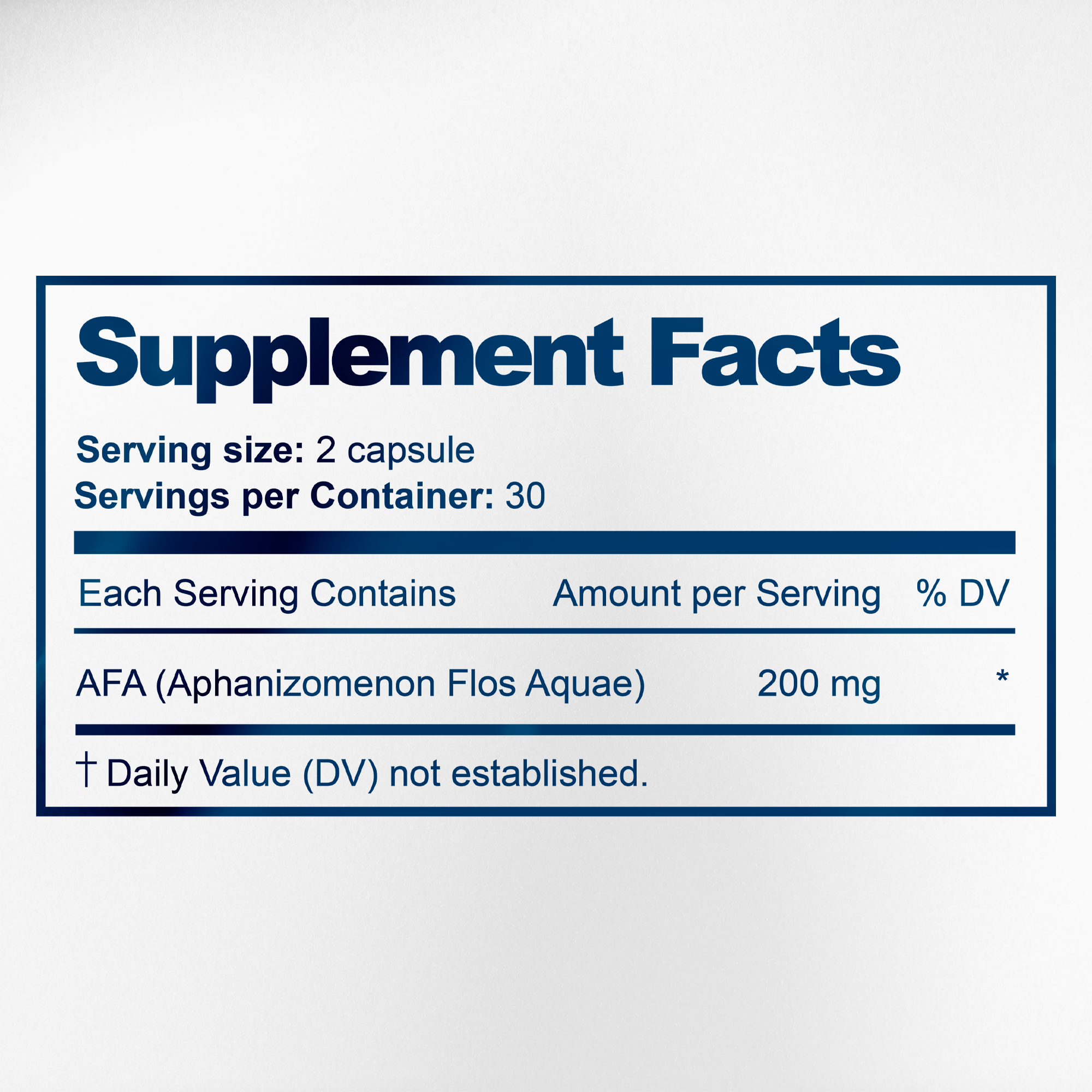 AFA Stem Cells 200mg Supplement Facts & Blue-Green Algae Ingredients Label | Aura Vitamins