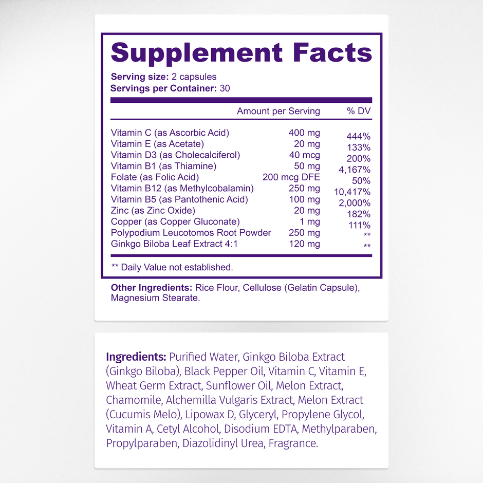 Vitiligo Supplement Facts & Ingredients Label | Melanin & Skin Health Support