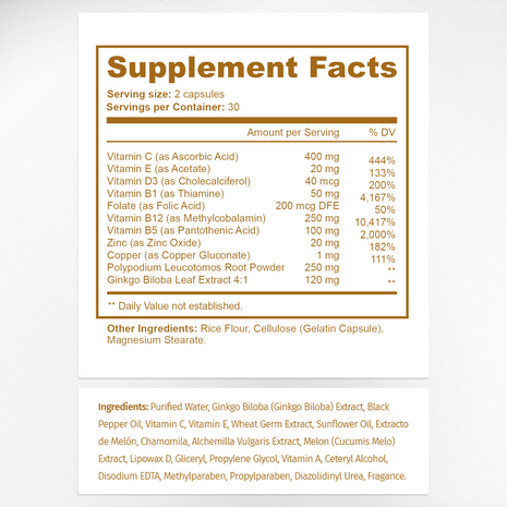 Vitiligo Bundle Supplement Facts & Skin Pigmentation Ingredients Label | Aura Vitamins