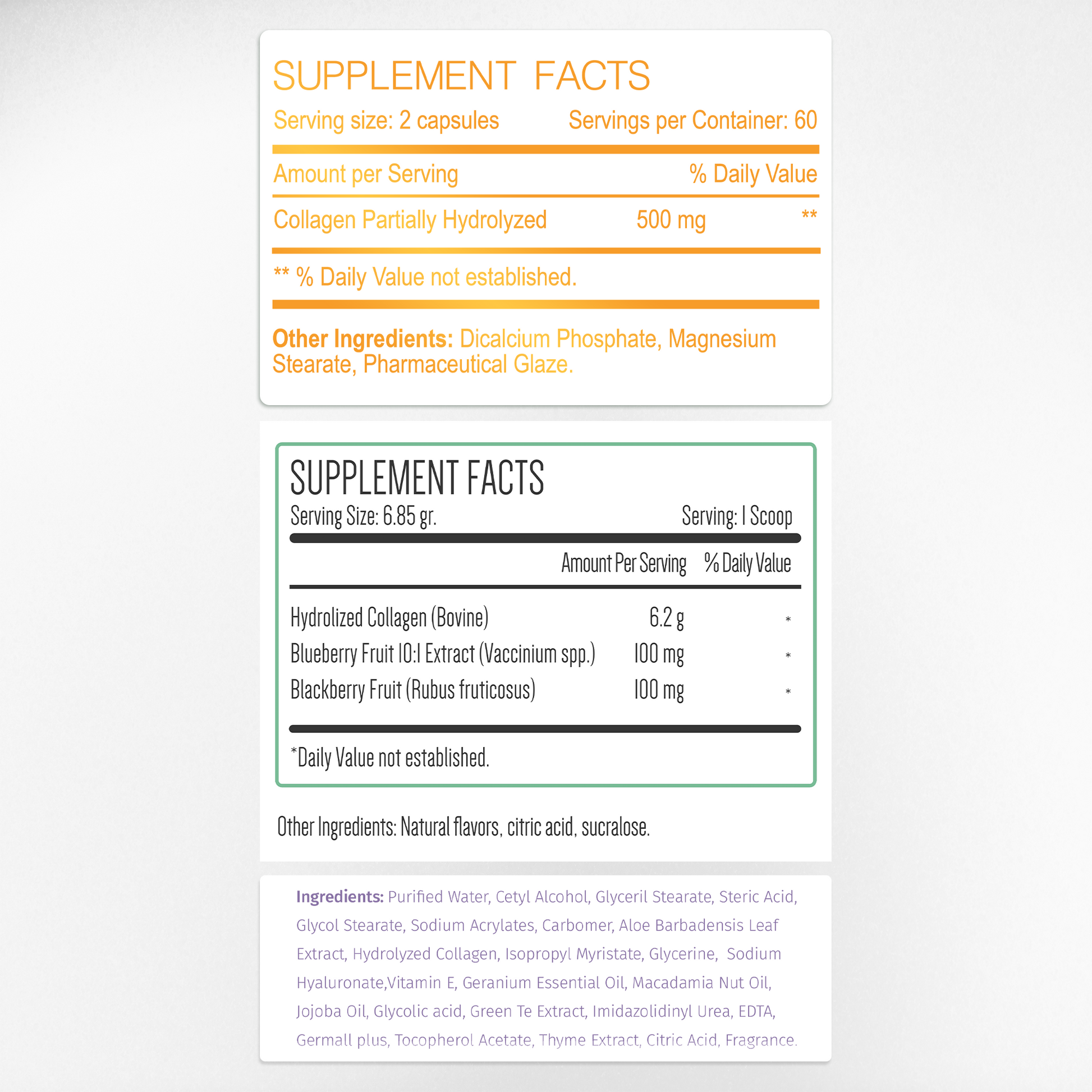 Complete Collagen Bundle Supplement Facts & Collagen Ingredients Label | Aura Vitamins
