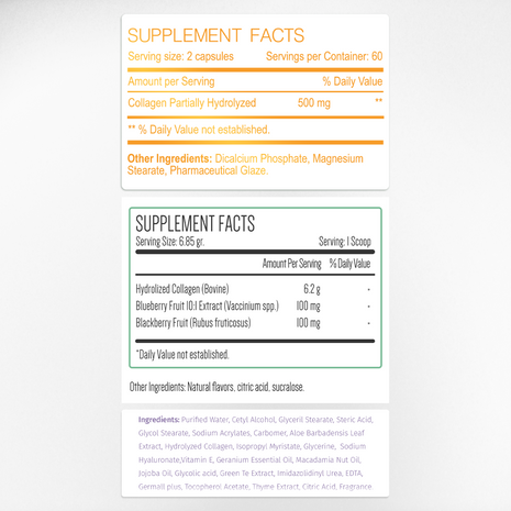 Complete Collagen Bundle Supplement Facts & Collagen Ingredients Label | Aura Vitamins