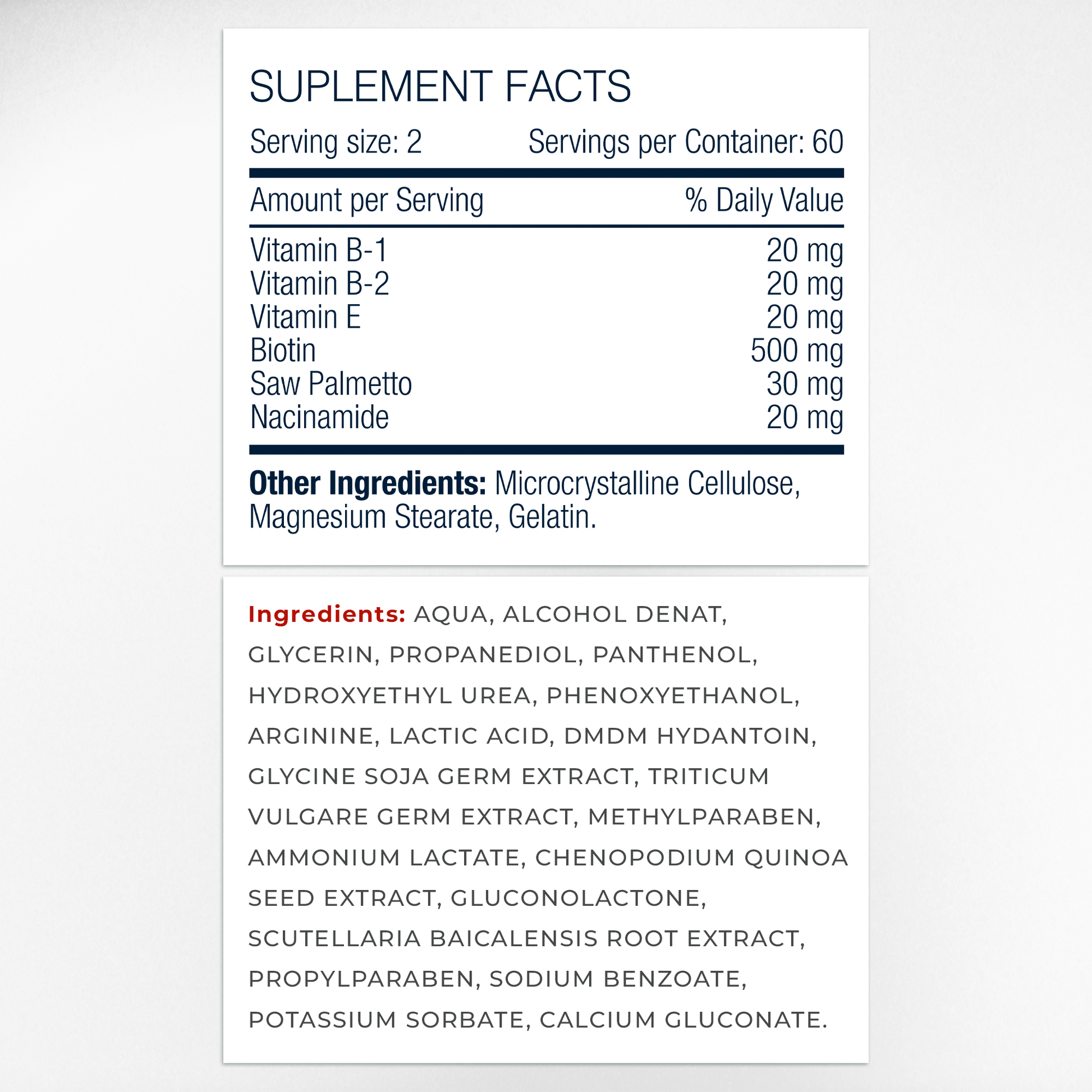 Capilar Plus & CalviStop Supplement Facts & Hair Growth Ingredients Label | Aura Vitamins