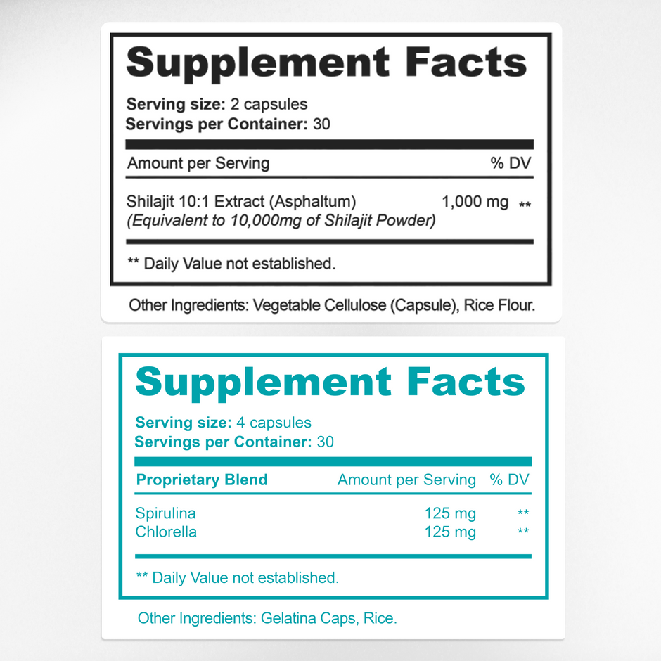 Stem Cell & Ultra Shilajit 1000mg Supplement Facts & Ingredients Label | Aura Vitamins