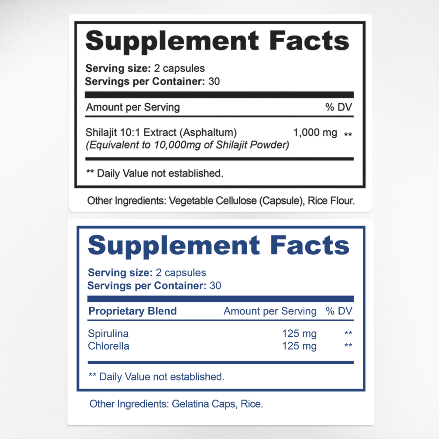 AFA Stem Cell & Shilajit Supplement Facts & Ingredients Label | Aura Vitamins