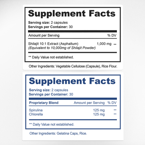 AFA Stem Cell & Shilajit Supplement Facts & Ingredients Label | Aura Vitamins