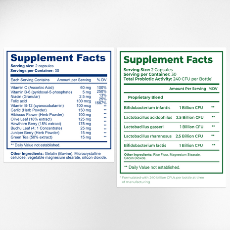 Audio Calm & Bacticure Supplement Facts & Ingredients Label | Aura Vitamins