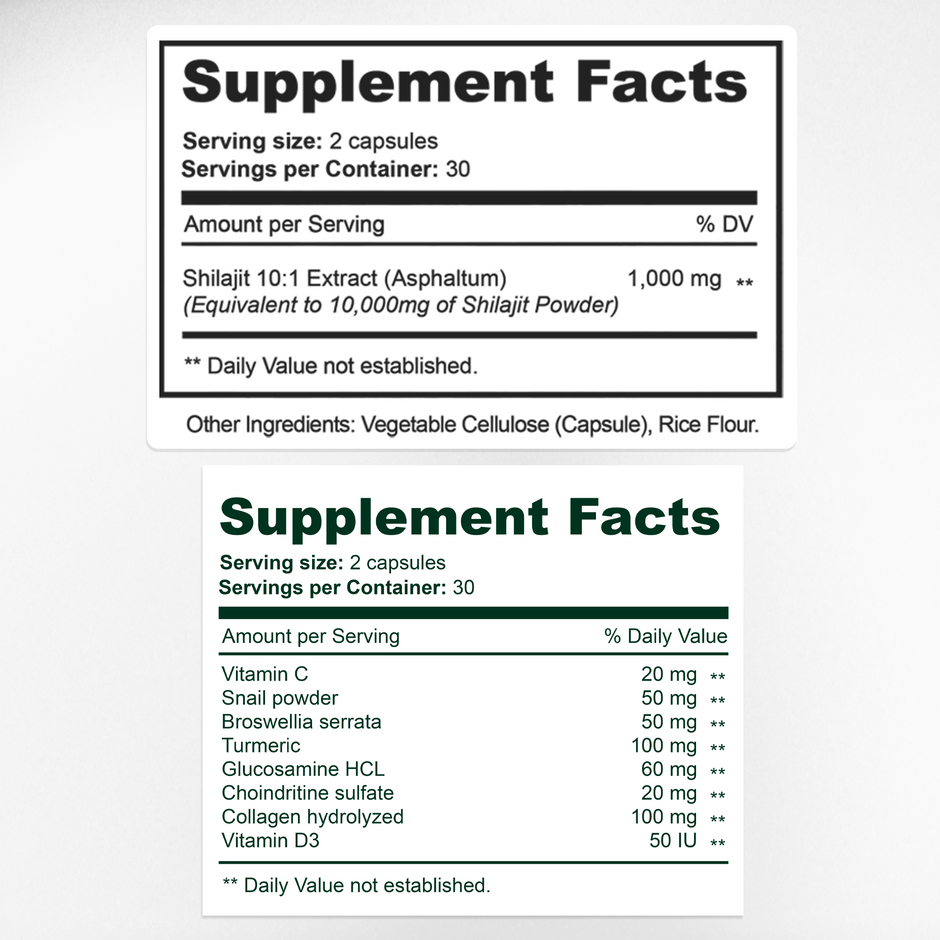 Regemax & Ultra Shilajit Supplement Facts & Ingredients Label | Aura Vitamins