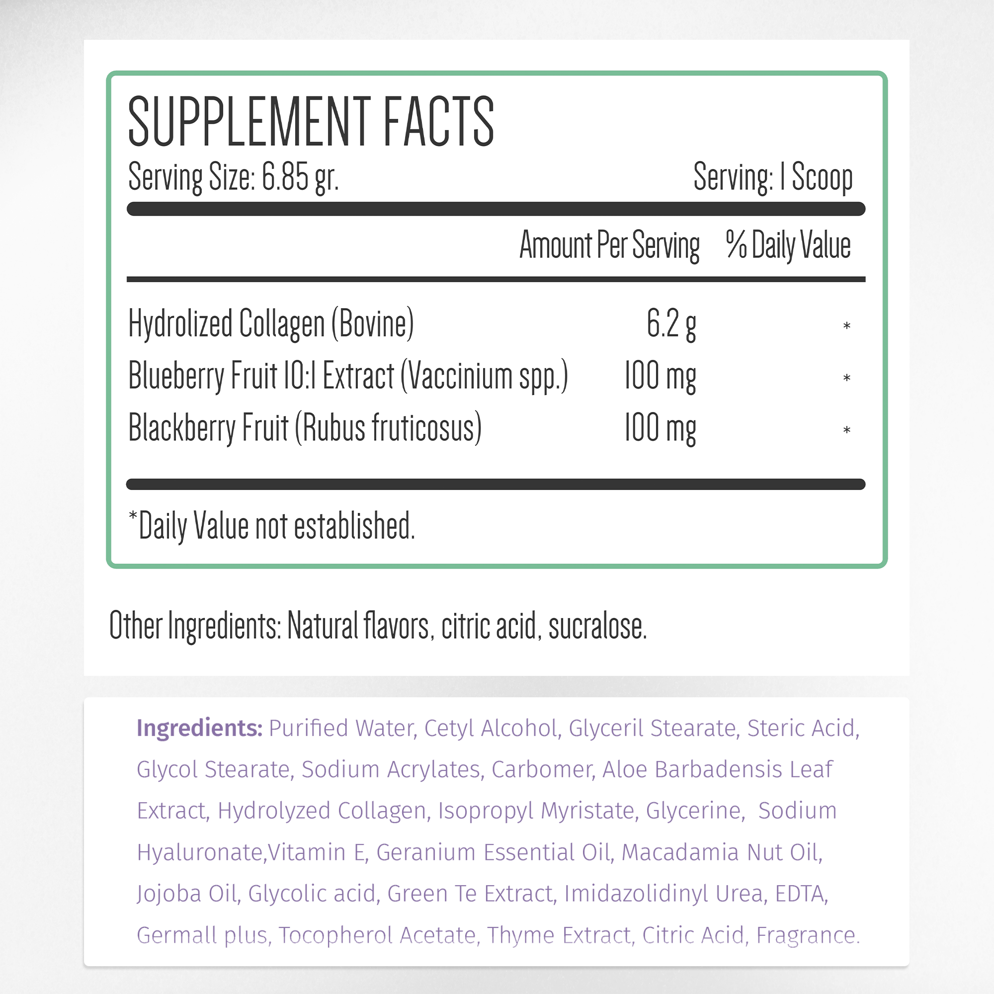 Berry Collagen Bundle Supplement Facts & Collagen Ingredients Label | Aura Vitamins