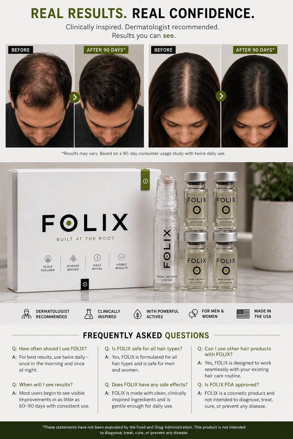 FOLIX Hair Growth Activator Kit for Men & Women with Micro Infusion Applicator, Fuller Looking Hair Support