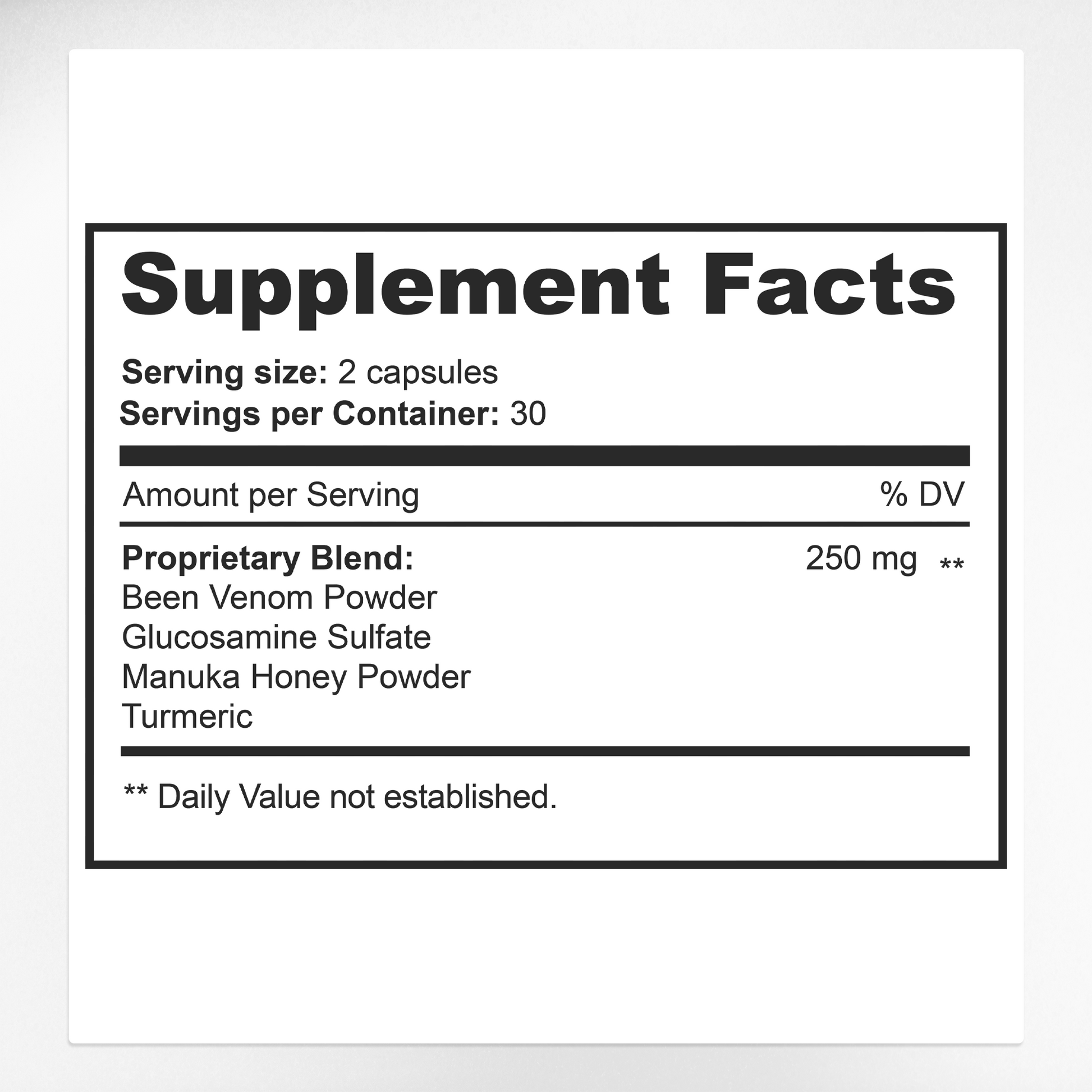 Bee Flex Supplement Facts & Bee Venom Extract Ingredients Label | Aura Vitamins