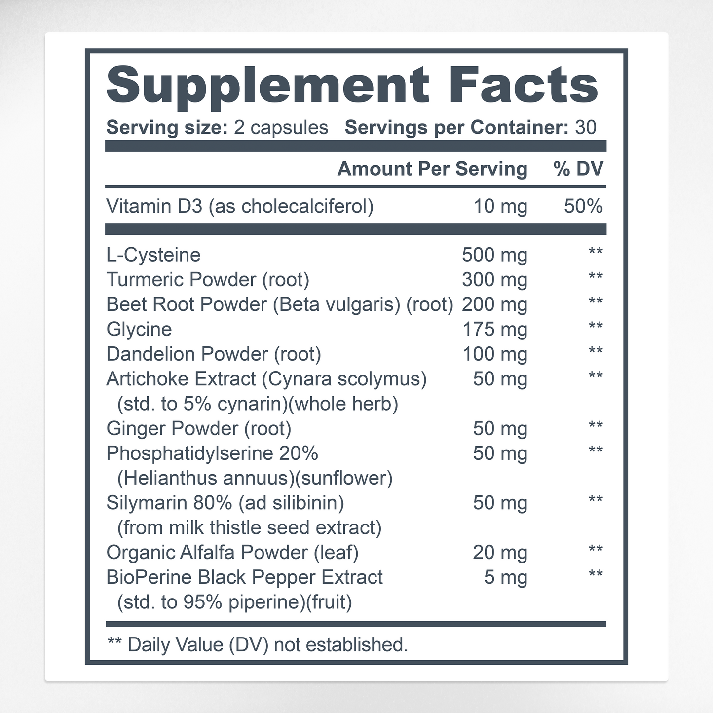 Hepatol Supplement Facts & Liver Detox Ingredients Label | Aura Vitamins