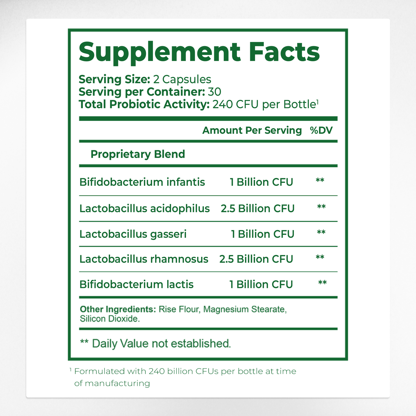 Bacticure Supplement Facts & 240B CFU Probiotic Strains Ingredients Label | Aura Vitamins