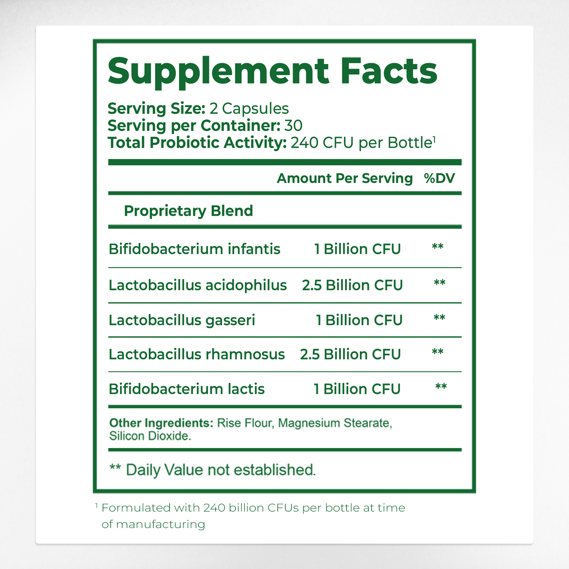 Bacticure Supplement Facts & 240B CFU Probiotic Strains Ingredients Label | Aura Vitamins