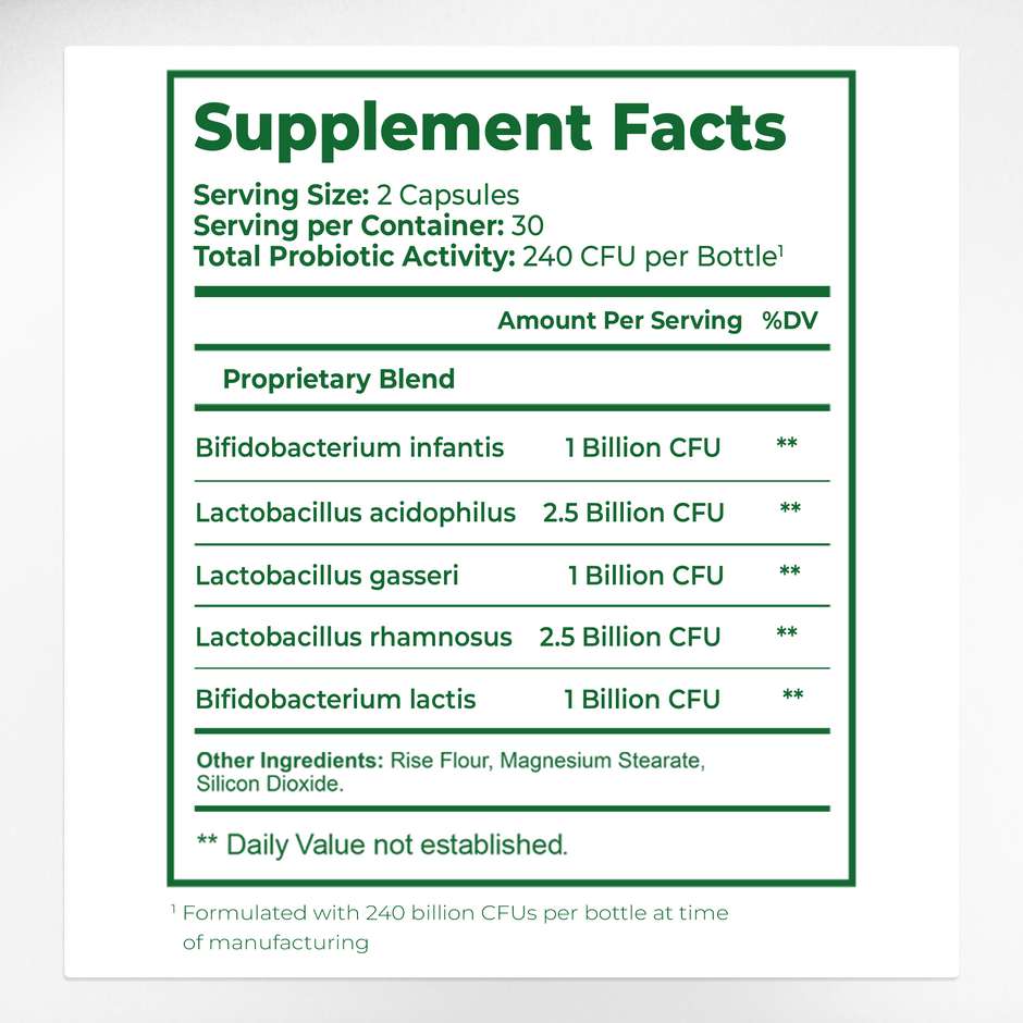 Bacticure Supplement Facts & 240B CFU Probiotic Strains Ingredients Label | Aura Vitamins