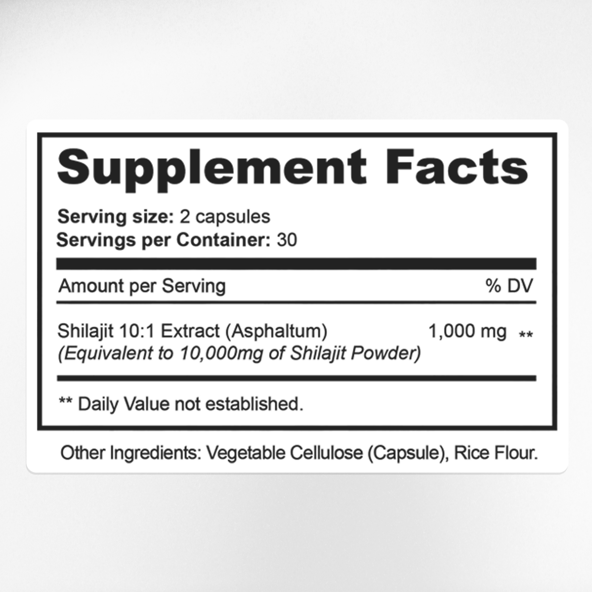 Ultra Shilajit 10,000mg Supplement Facts & Mineral Ingredients Label | Aura Vitamins