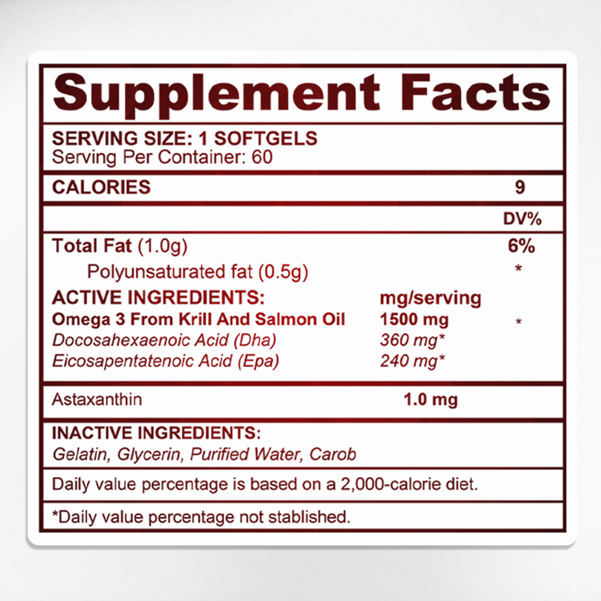 Omega Red Supplement Facts & Omega-3 Ingredients Label | Aura Vitamins