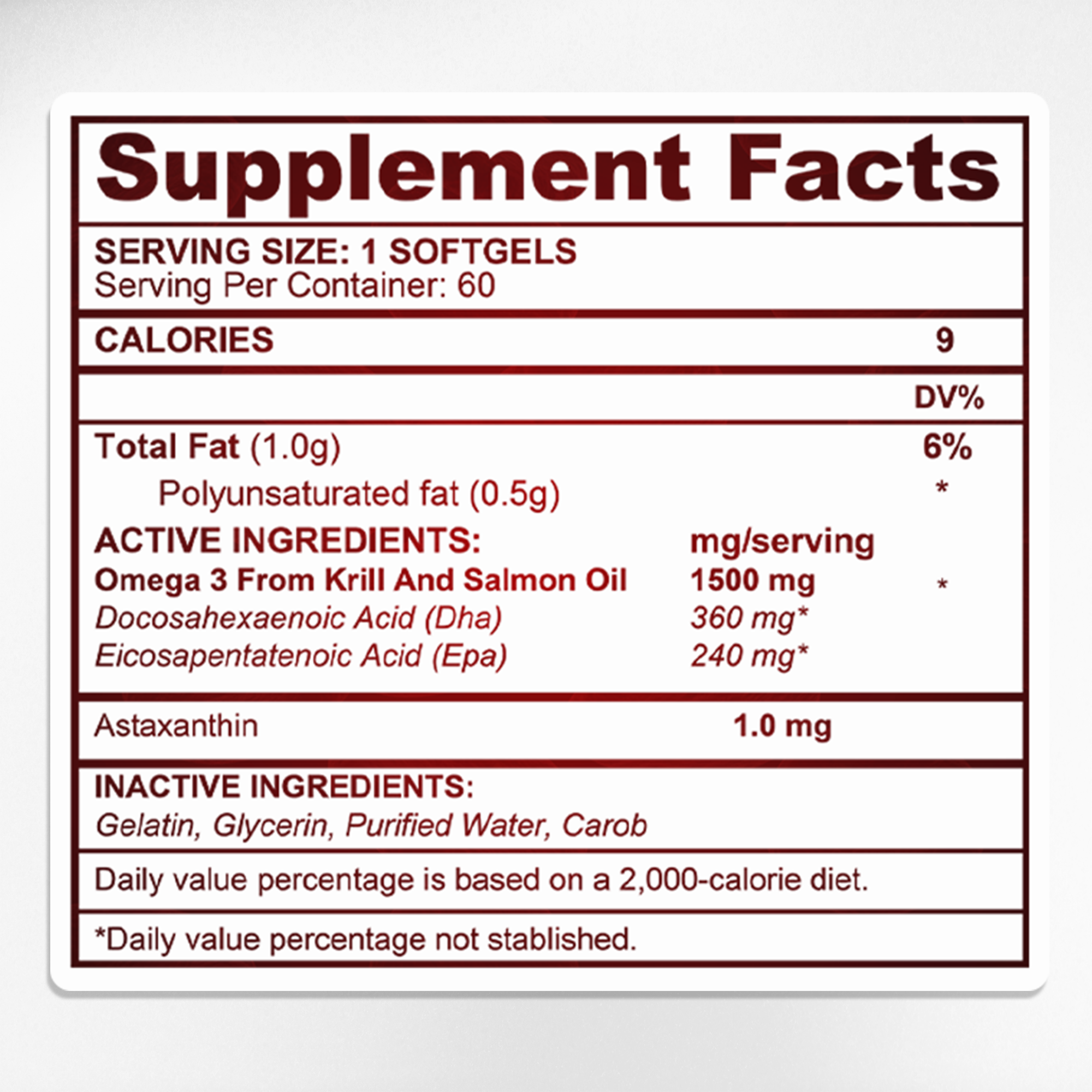 Omega Red Supplement Facts & Omega-3 Ingredients Label | Aura Vitamins