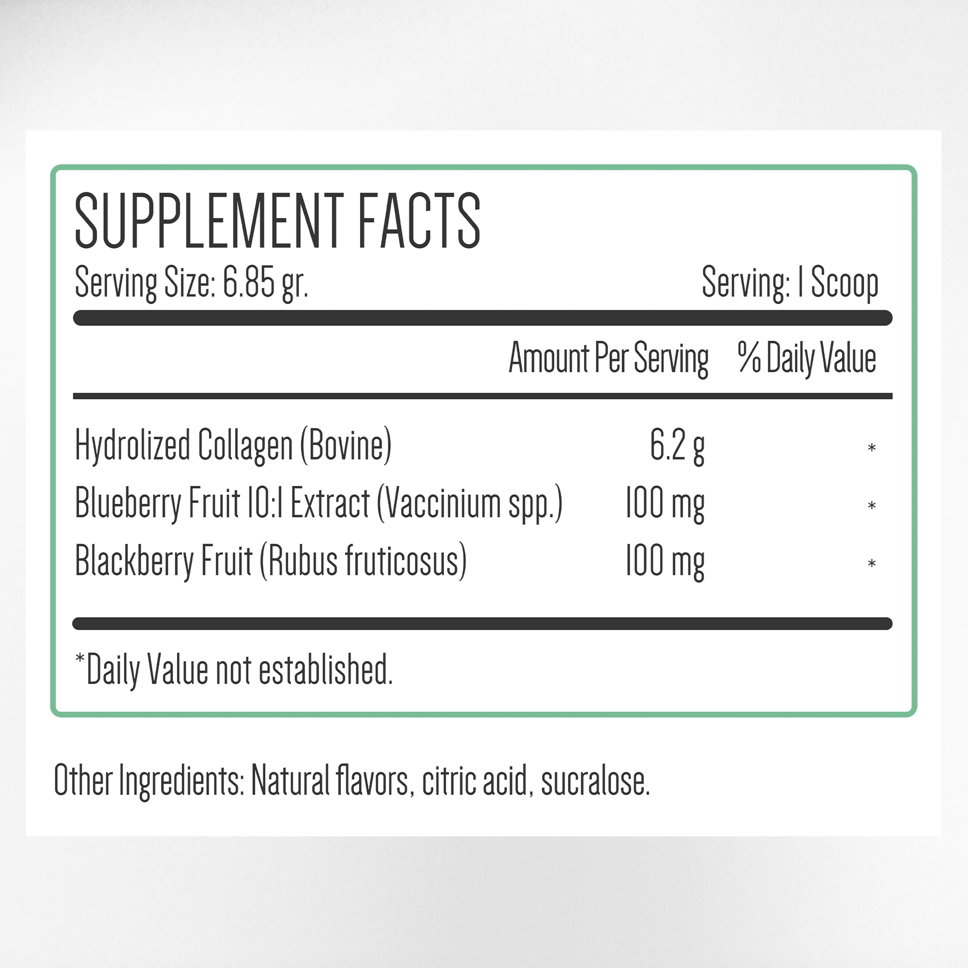 Berry Collagen Blast Supplement Facts & Collagen Ingredients Label | Aura Vitamins