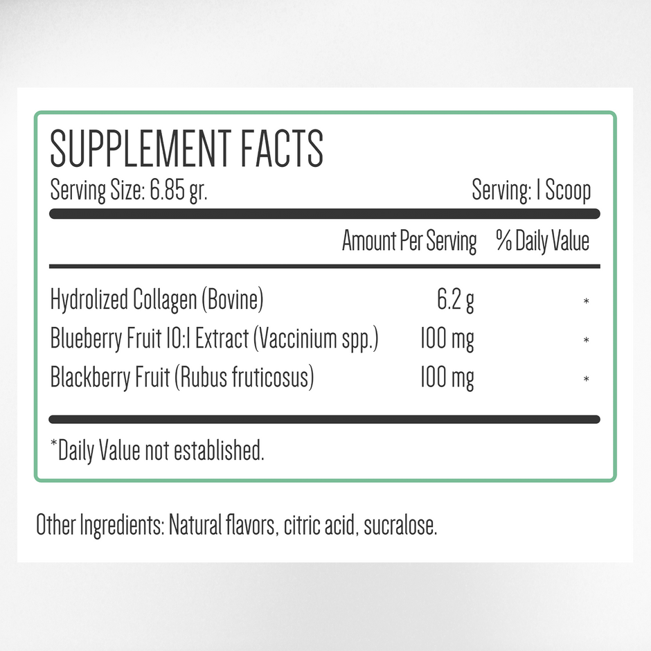 Berry Collagen Blast Supplement Facts & Collagen Ingredients Label | Aura Vitamins